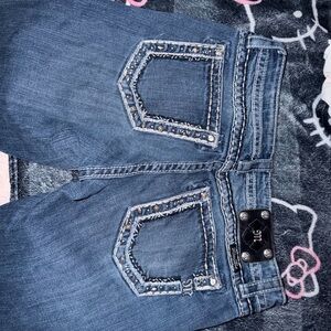 Miss Me Dark Blue Boot Cut Jeans with Studded Pocket Trim